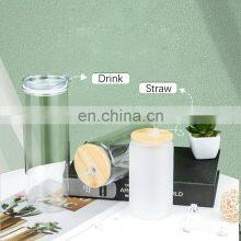 Amazon Top Seller Blank Sublimation Beer Can Glass With Bamboo Lid 12Oz 16Oz 25Oz Custom Clear Matte Glass Tumbler With Straw thumbnail-4