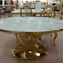 Modern Home Furniture Dining Room Table Sets Stainless Steel Glass Dining Table for 6 Chairs thumbnail-1