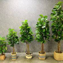 Customize Artificial Fiddle Leaf Different Height Fig Tree Potted Faux Green Plants for Hotel Office Decoration