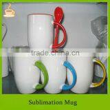 White Coated and Color Glazed Inside With Placing Spoon Colorful Handle Sublimation Ceramic Mug, T/T thumbnail-1