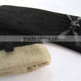 low price!!! black color women winter goatskin suede gloves