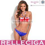 Unforgettable Patriotism - RELLECIGA Navy Blue Sports-Cheeky UK National Flag Pattern Push-Up Halter Top Bikini Set Swimwear