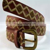 Manufacturer Antique Brass Buckle Geometric Embroidered pu Leather Belt for Women thumbnail-2