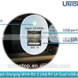 White/black 12v-24v Input 2 Usb Car Charger 5v 1a/2.1a With Led Light for Tablet/iphone thumbnail-5