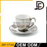 Logo Custom Cylindrical Silver Rim Espresso Coffee Cup and Saucer Set