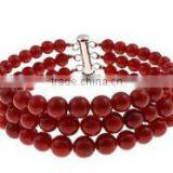 Wholesale Cheap Smart 3 Row 7" 5-8mm Journey Red Round Coral Bracelet thumbnail-1