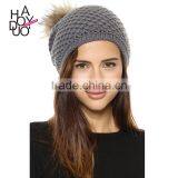 HAODUOYI Winter Knit Fur Ball Decorated Hat Warm Caps for Wholesale thumbnail-1