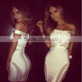 Black White Off Soulder Short HL See Through Sexy Women Bodycon 2014 Mesh Bandage Dress Sling Party Tight Dress thumbnail-3