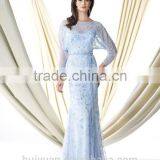 Beautiful Blue Long Sleeve Lace Satin Mother Dress Muslim Casual Wear thumbnail-1