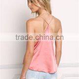 MGOO Foshan Factory Made Pink Satin Cami Sleeveless Strap Girls V Neck Summer Tops Women Blouses thumbnail-6