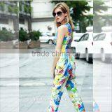 Fashion Flower Printed Deep V Neck Sleeveless Bodycon Romber Trousers Women Jumpsuit thumbnail-1