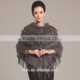2016 Fashion Poncho Real Natural Knitted Rabbit Fur Wrap With Tassels Small Cape Stole Shawls Scarf Free Ship Wholesale Retail thumbnail-3