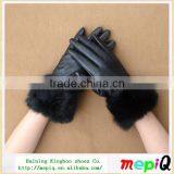 New Design High Quality Rabbit Fur Lined Leather Gloves for Winter thumbnail-1