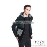Men Patchwork Leather Knitted Jackets Coat Alpaca Hooded Sweater With Zipper thumbnail-3