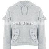 2017 Oem Spring Long Sleeves Solid Color Pretty Ruffle Grey Marl Hoodie thumbnail-4