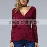 Clothes Woman Fashion Long Bell Sleeve Deep V Neck Lace Blouse 2017 thumbnail-4