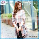 Neon color sexy women's winter fashion check scarf with tassel