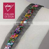 Multicolored acrylic and beaded flower mesh lace trim