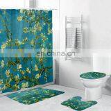 New Design 4 Pcs Shower Curtain Set With Non-Slip Rug Toilet Lid Cover Bath Mat and Vintage Shower Curtain Set for Bathroom thumbnail-4