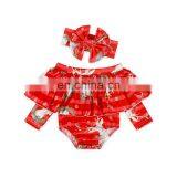 Fashion off Shoulder Long Sleeve Ruffle Baby Romper Bodysuit and Floral Headband 13 Styles You Can Choose thumbnail-1