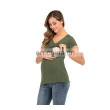 Pregnant Women's Sandal Party Wear Women's Gym Wear Set New Style Short Sleeve Deep V-Neck Solid Color Cross Breast And thumbnail-3