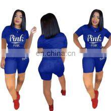 Brand Pink Print Fitness Shorts Set Tracksuit Women Clothing 2 Pcs Set Sweatsuit Woman Short Tshirts Plus Size Two Piece Outfits thumbnail-4