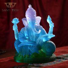 Luxury Pate de Verre Handmade Colored Crystal Ganesha Buddha Statue thumbnail-1
