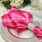 Hot sale, Polyester satin napkin with ring for wedding, fuchscia color