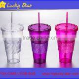 BPA free Plastic sinlge wall 32 oz acrylic tumbler with straw and diamond sleee as gifts FDA standard