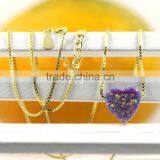 Synthetic Light Purple Heart Opal Stone Pendant18K Golden Plated 925 Sterling Silver Chain Necklace thumbnail-2