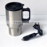 12V stainless steel electric hot travel mug with car's cigarette lighter socket