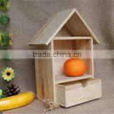 New Arrive Unique Design House Shaped Wooden Shelf Storage Box With Draw thumbnail-1