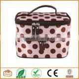 Double Layer Cosmetic Bag Pink With Coffee Dot Travel Toiletry Cosmetic Makeup Bag Organizer With Mirror thumbnail-1
