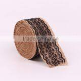 Jute Burlap Natural Hessian Ribbon With Black Color Lace Trim Wedding Rustic Vintage thumbnail-4