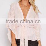 Long Sleeve V Neck Sexy Woman Tops Waist Tie Free Feel Summer Tops thumbnail-1