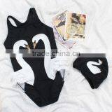 2017 Hot Sale Baby Girls Swan Printed Swimwear With Hat Suit thumbnail-3