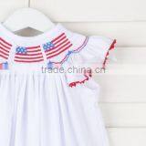 2017 White Summer Baby Short Sleeve Stars and Stripes Smocked Dress Children Frocks Designs for Kids Clothing thumbnail-3
