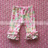 Wholesale children boutique summer clothing milk silk icing ruffle flower fabric baby capris