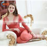 Hsz-TU004 V-neck Cotton Lace Top Ladies Sexy Slim Top Hot Sale Breathable Long Thermal Underwear thumbnail-1