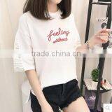 Short Sleeve T-shirt Female Loose White Summer Wear New Embroidery Clothes thumbnail-1