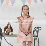 Wholesale Kid Clothing Elegant Summer Girls Dress Off Shoulder Ruffle Dusty Pink Linen Girl Child Dress thumbnail-1