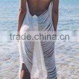 EY1921B Women's White Crocheted Long Cardigan Hollow Out Long Blouse Thin Coat for Beach Casual Wear thumbnail-3