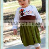 Turkey Embroidered Girl's Dress Thankingsgiving Day Clothing Fashion Frock Design Monogram Green Top Icing Capri Pants Kids Sets thumbnail-1