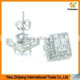 Double Row Diamond Set Square Zircon Platinum Plating Zircon Stud Earrings thumbnail-2