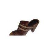 Comfortable PU Material Brown Wooden Clog Lady Sandals With 10.5cm Heels thumbnail-1