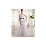 Luxurious Lace Flower Bra Beaded Wedding Dresses Fishtail Skirt with Rhinestone Belt