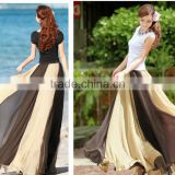 Women Chiffon Bohemian Style Clothing Contrast Elastic Waist Maxi Boho Bohemian Clothing Full Skirt Beach Dress