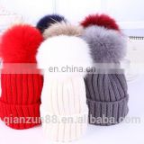 big fur pom beanie warm winter knitted hat fur knitted hats
