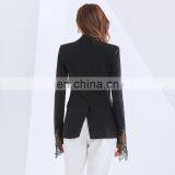TWOTWINSTYLE Casual Patchwork Lace Blazer For Women Notched Long Sleeve Black Blazers thumbnail-6