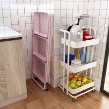 Colorful Foldable Rolling Cart 3-Tier Metal Storage Trolley Rack for Kitchen thumbnail-2